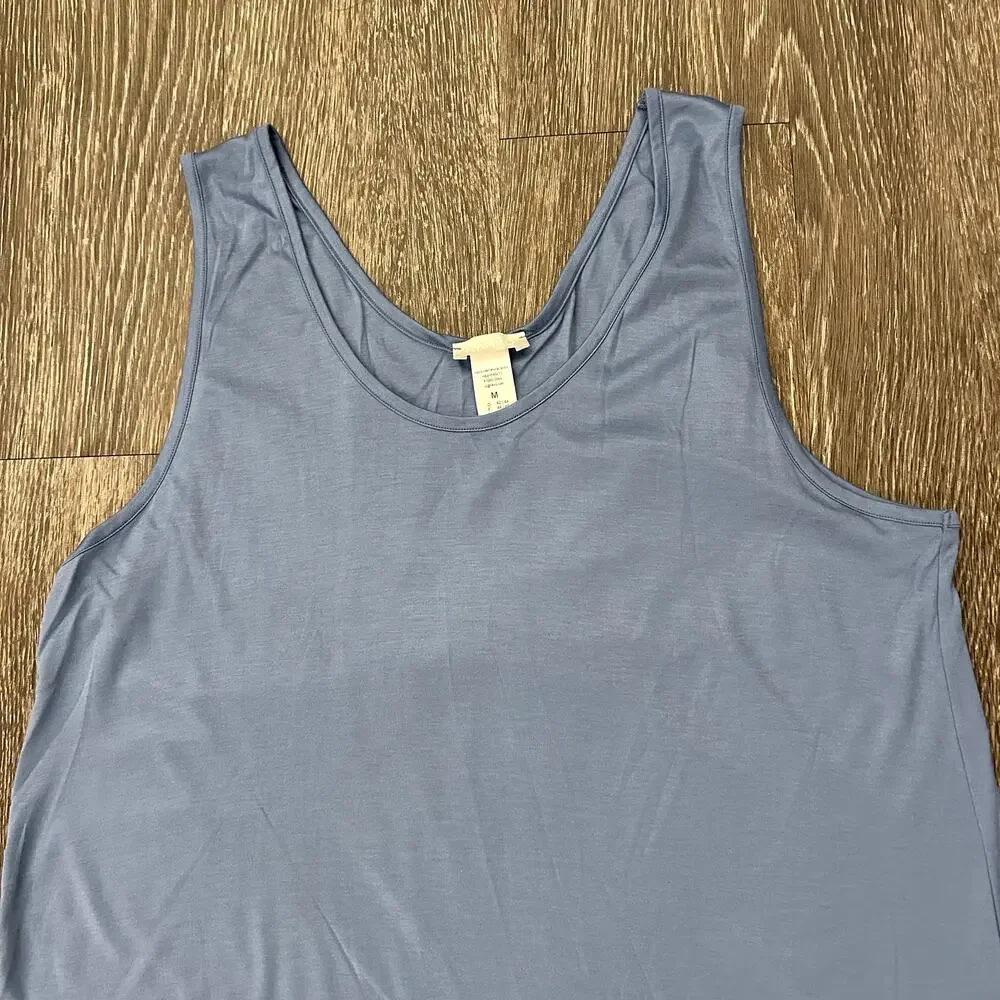 NEW Hanro Blue Modal Silk Nightgown Size M Sleeveless Soft Knit Lounge Dress EUC